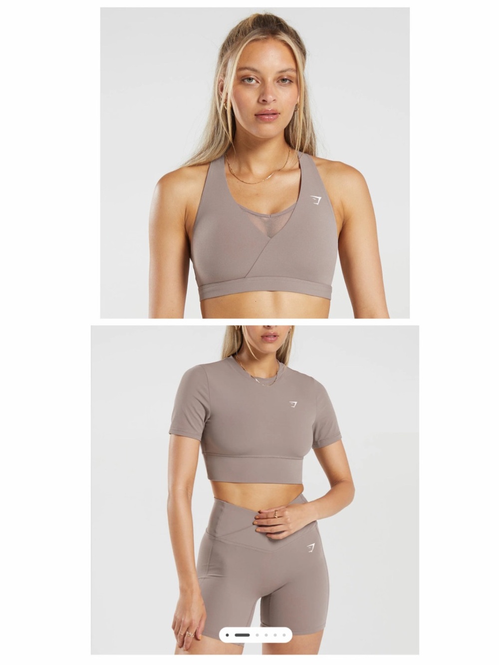 Gymshark 3 piece Set Crossover Sports Bra + Shorts + Crop Top - Washed Mauve